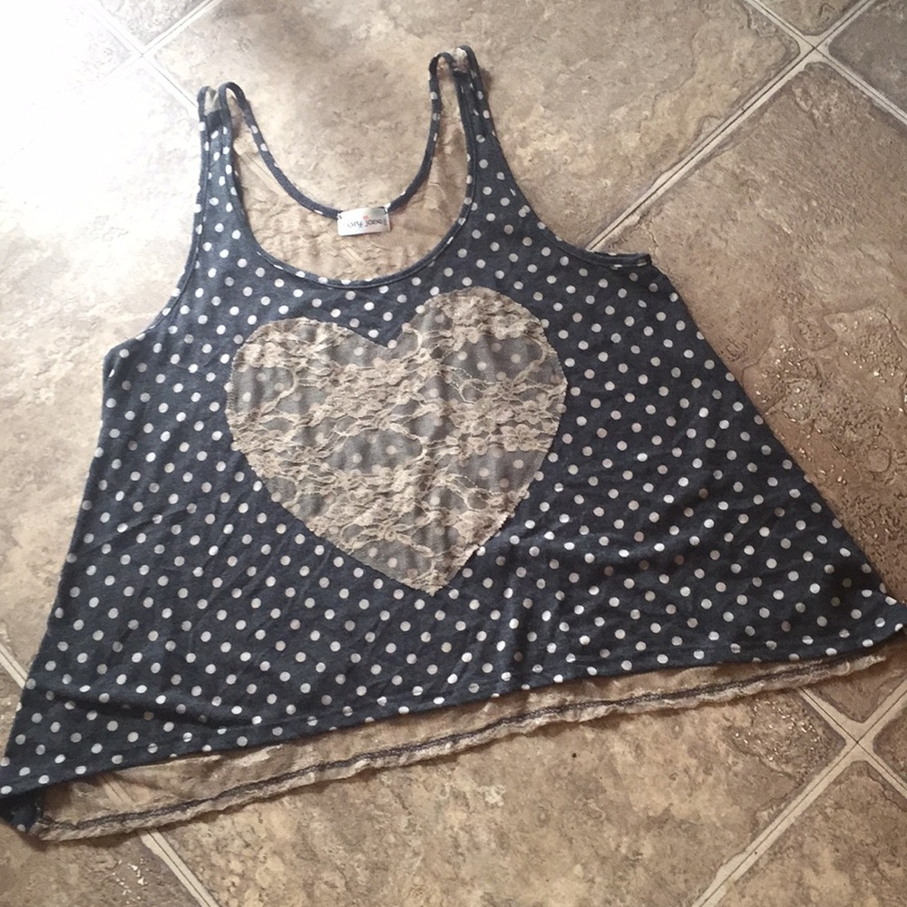 Tank top, heart, polka dots, lace back